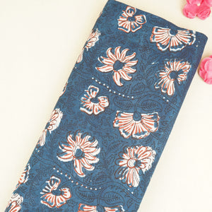 Blue & Red Floral Block Print Cotton Fabric CH-29761 - TradeUNO