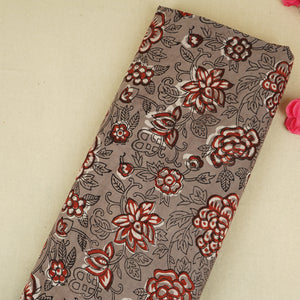 Grey & Red Floral Block Print Cotton Fabric CH-29759 - TradeUNO