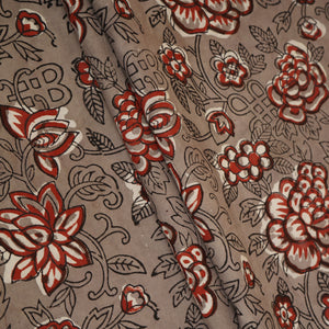 Grey & Red Floral Block Print Cotton Fabric CH-29759 - TradeUNO