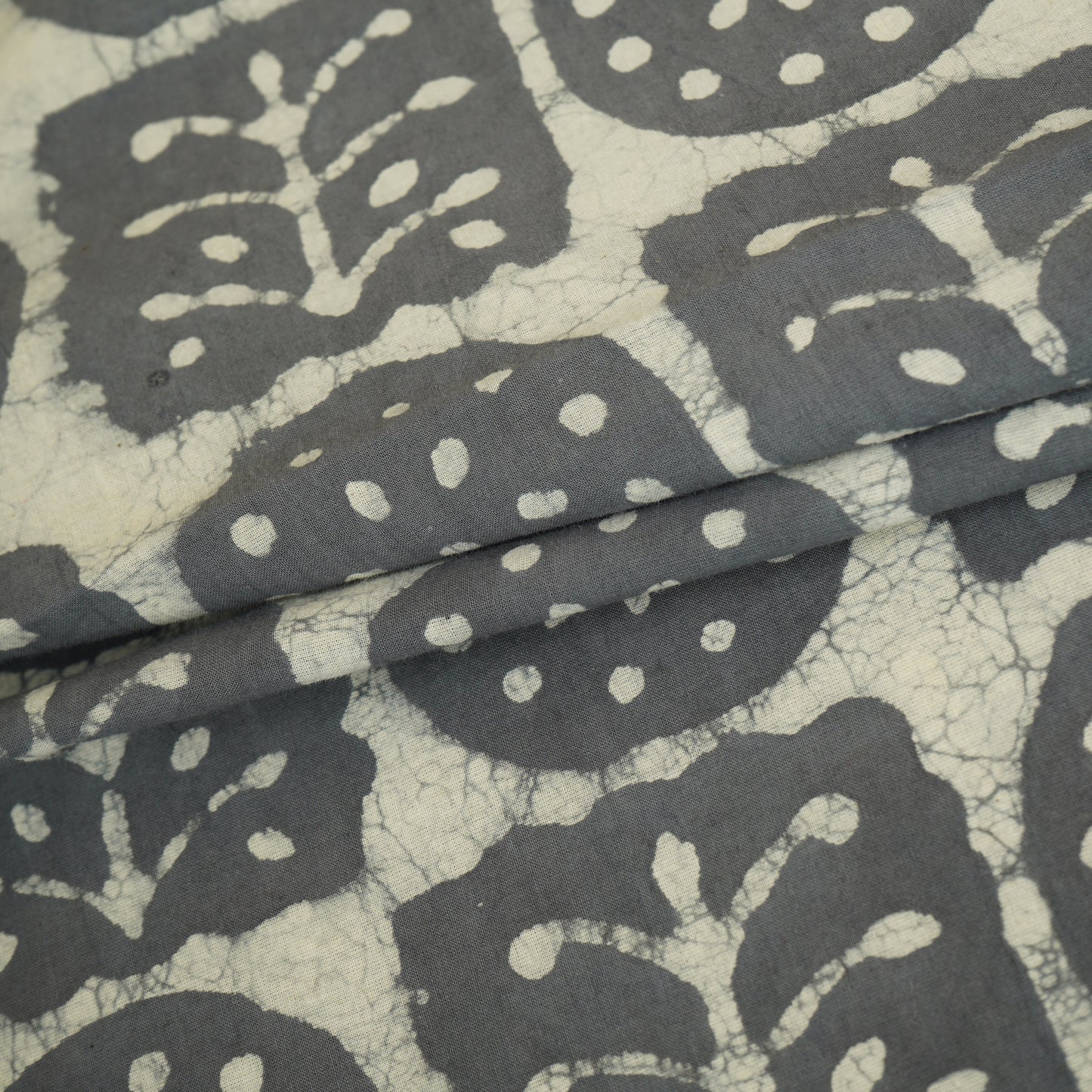Dark Grey Floral Batik Print Cotton Schiffli Fabric CH-29812