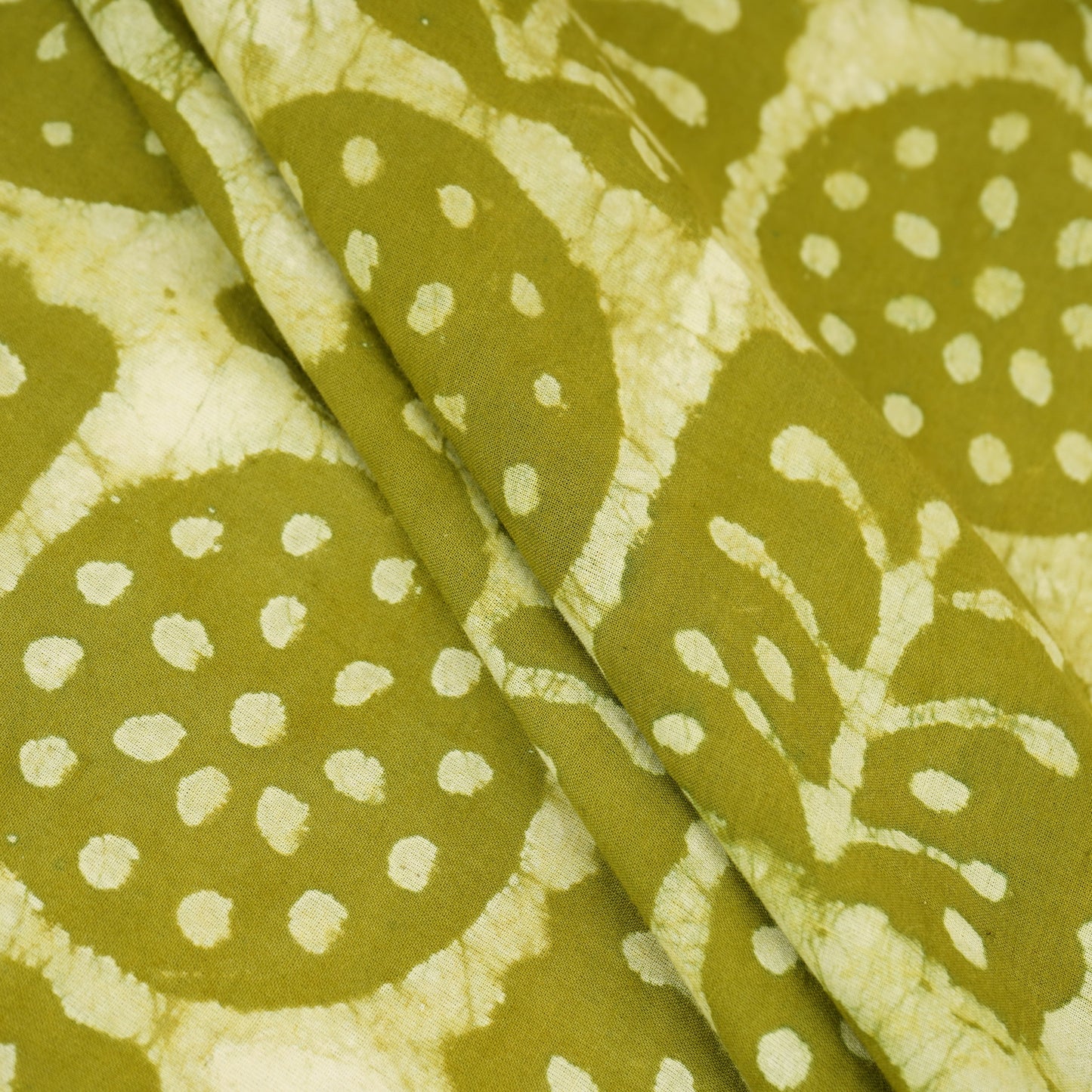 Green & White Floral Batik Print Cotton Schiffli Fabric CH-29821