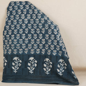 Dark Blue & White Floral Batik Print Cotton Schiffli Fabric CH-29809 - TradeUNO