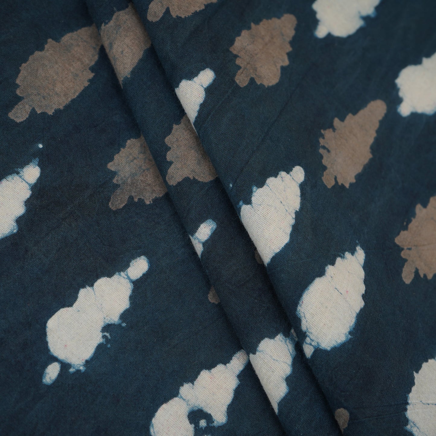Navy Blue & White Floral Batik Print Cotton Schiffli Fabric CH-29807