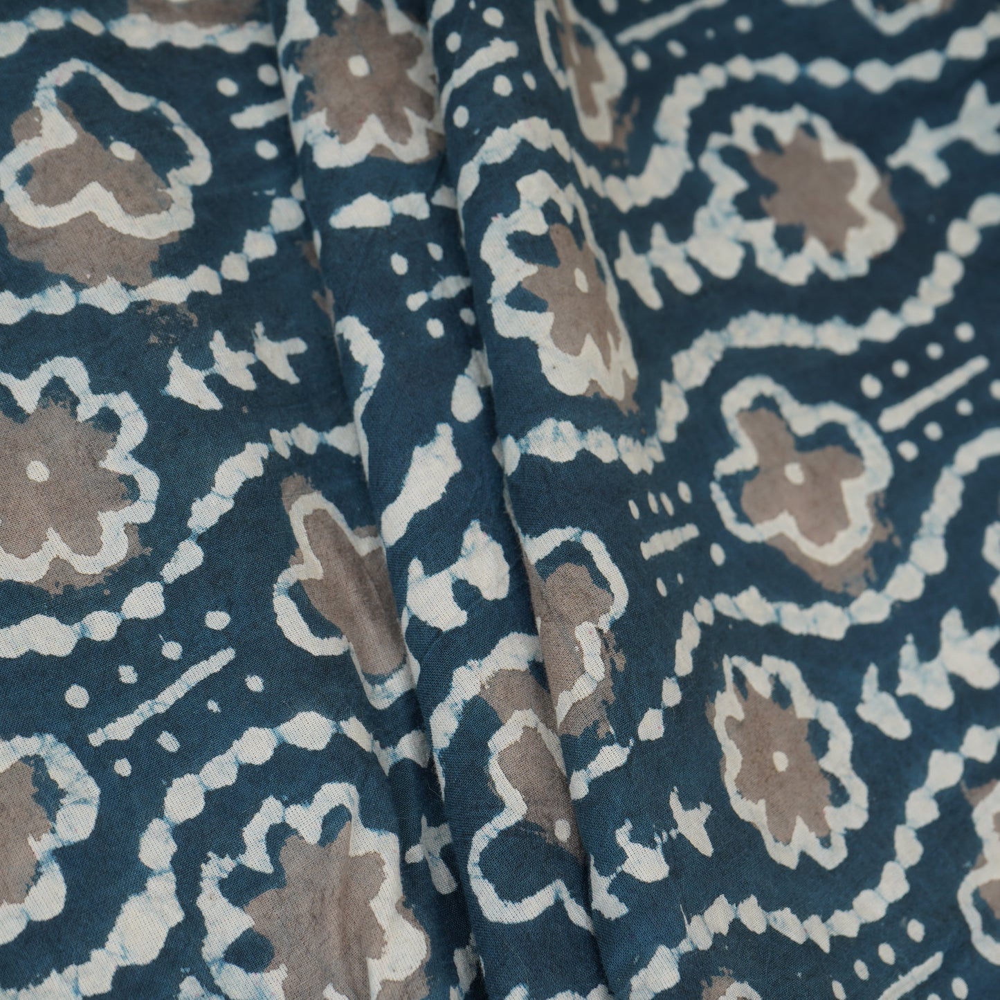 Blue & White Floral Batik Print Cotton Schiffli Fabric CH-29806