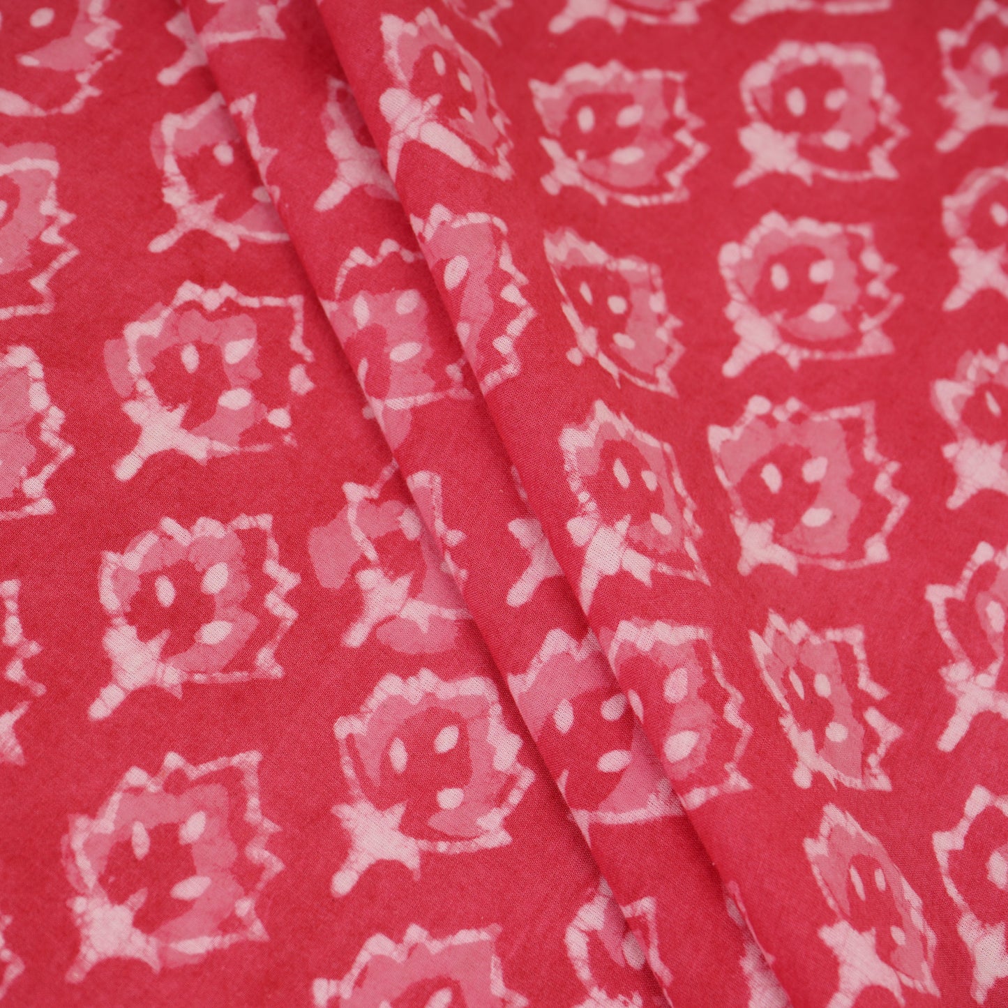 Pink & White Floral Batik Print Cotton Schiffli Fabric CH-29814