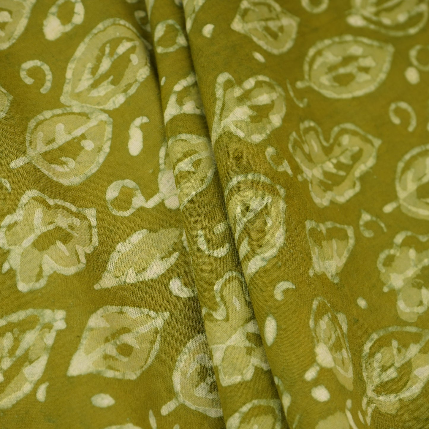 Green & White Floral Batik Print Cotton Schiffli Fabric CH-29816