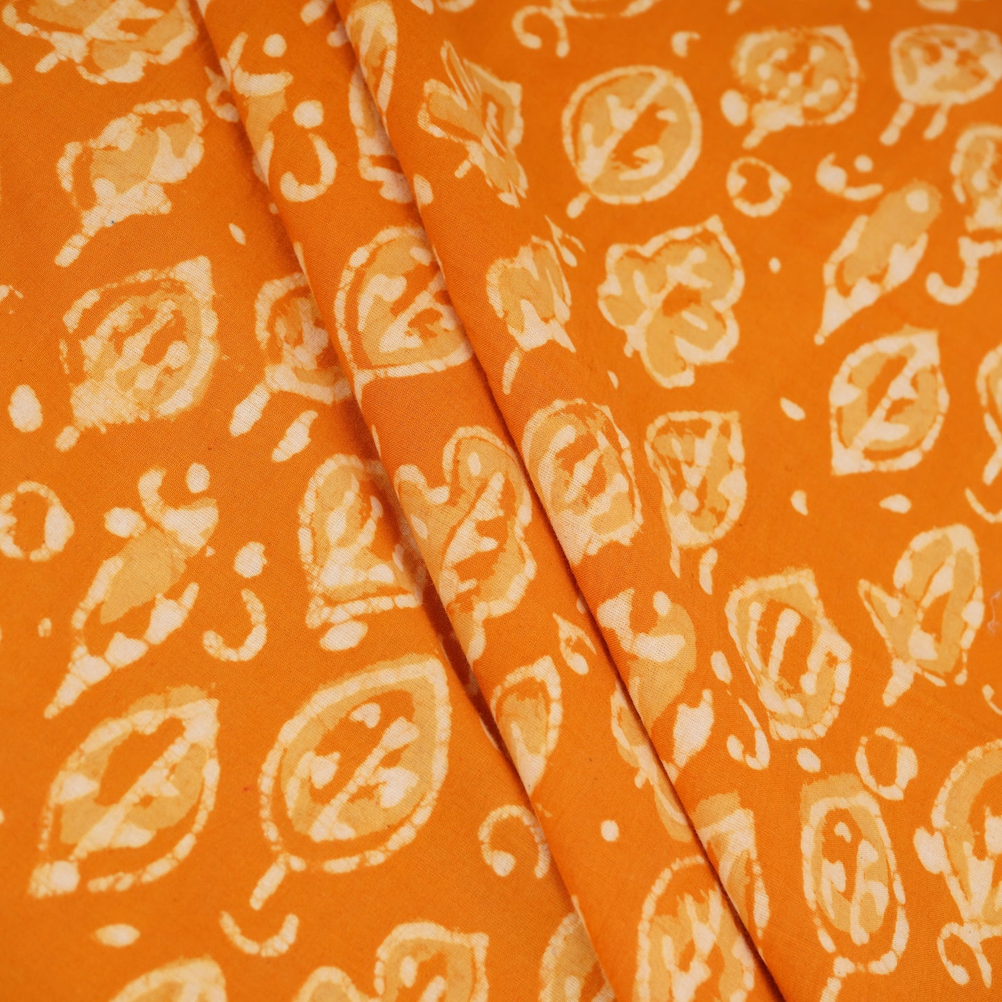 Orange & White Floral Batik Print Cotton Schiffli Fabric CH-29818