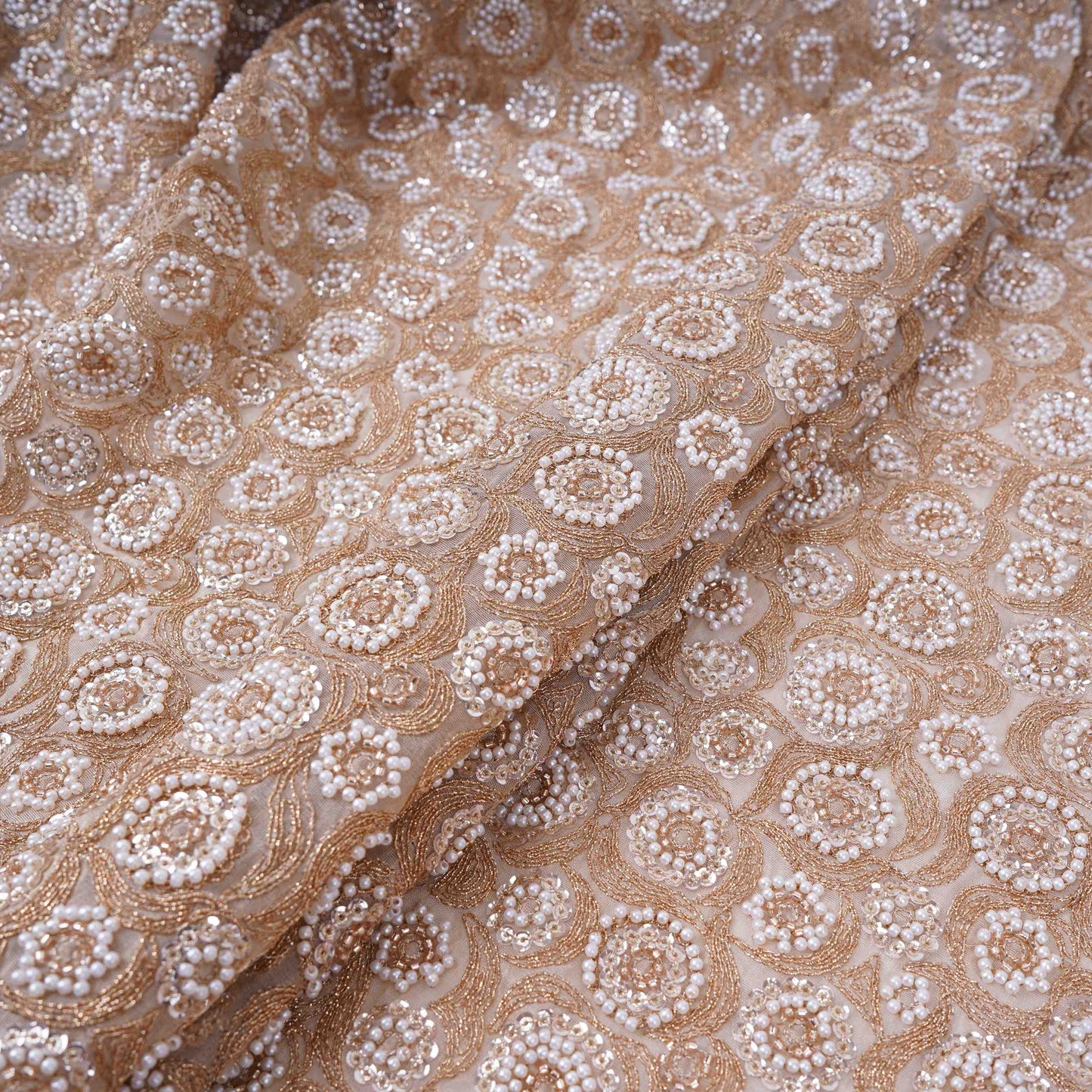 Golden Cutdana Sequins embroidery Kanjivaram Silk Fabric TFS-31782