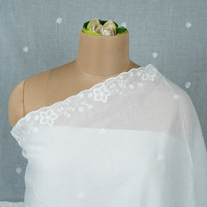 White Dyeable thread embroidery Mulmul Dupatta SST-31018 - TradeUNO