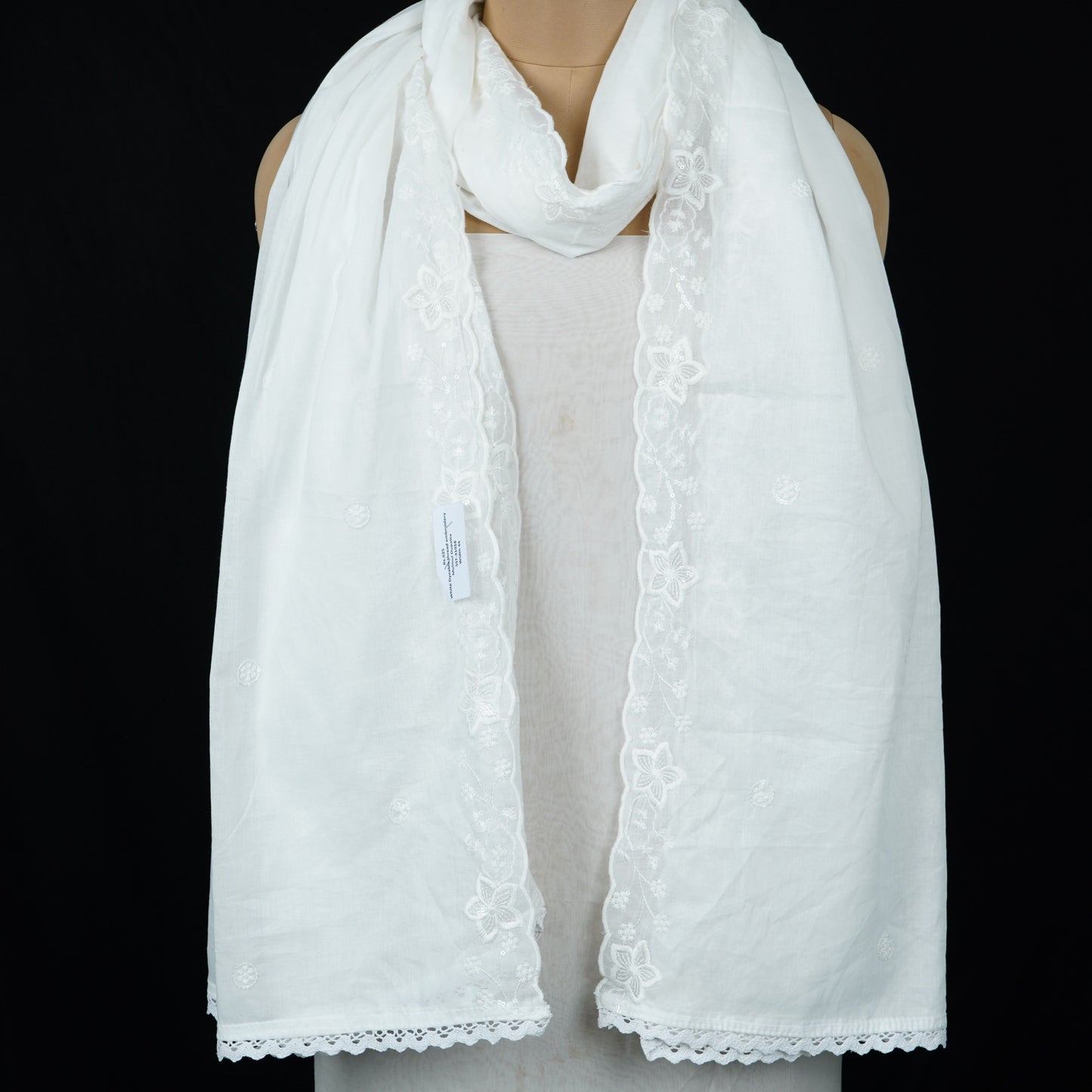 White Dyeable thread embroidery Mulmul Dupatta SST-31018