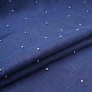 Denim Blue Beads Work Linen Fabric SU-31875 - TradeUNO