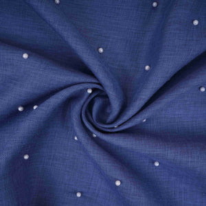 Denim Blue Beads Work Linen Fabric SU-31875 - TradeUNO