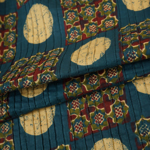 Blue Ajrakh Print Pintuck Cotton Fabric CH-29804 - TradeUNO
