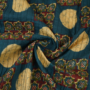 Blue Ajrakh Print Pintuck Cotton Fabric CH-29804 - TradeUNO