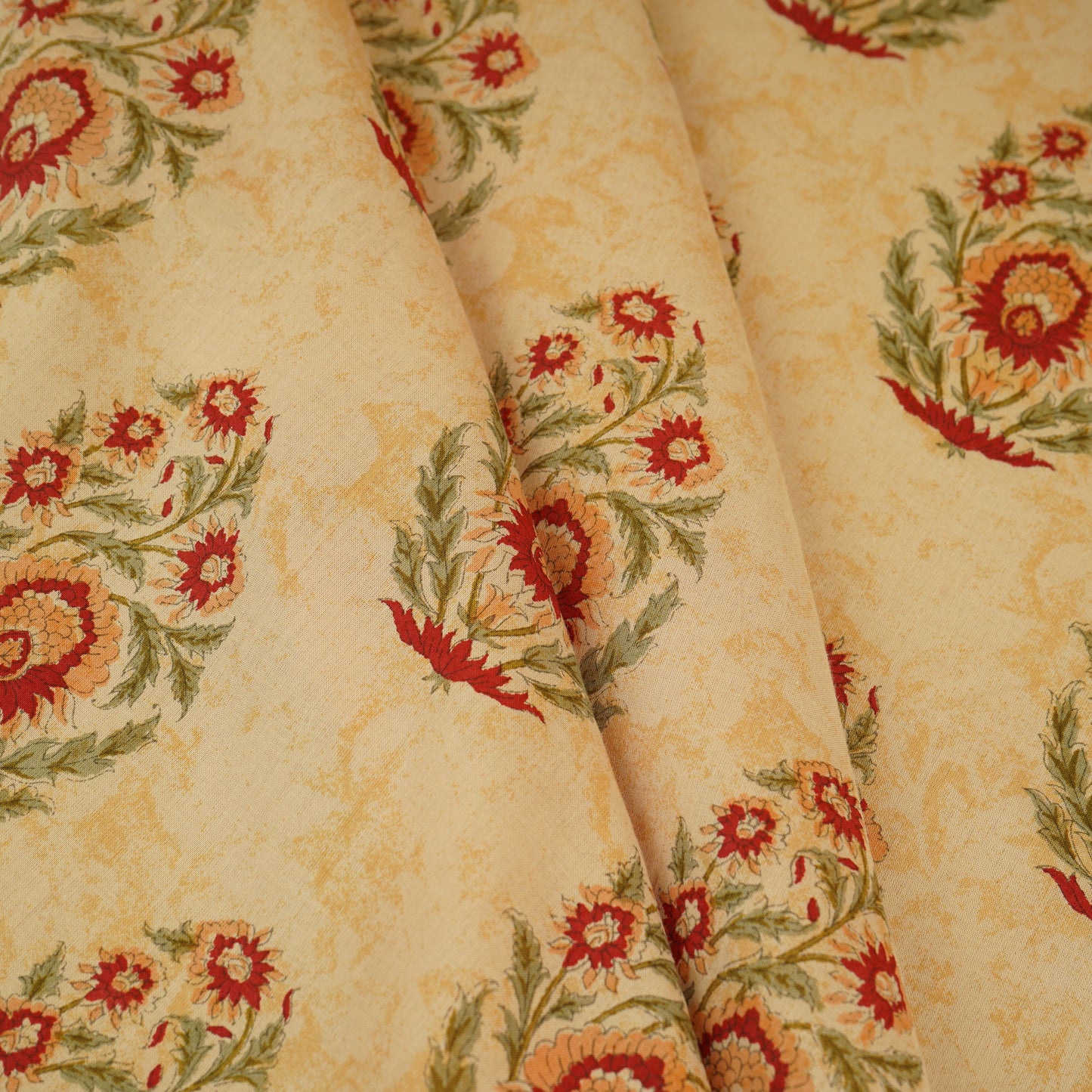 Beige & Red Handblock Print Cotton Fabric PB-29751