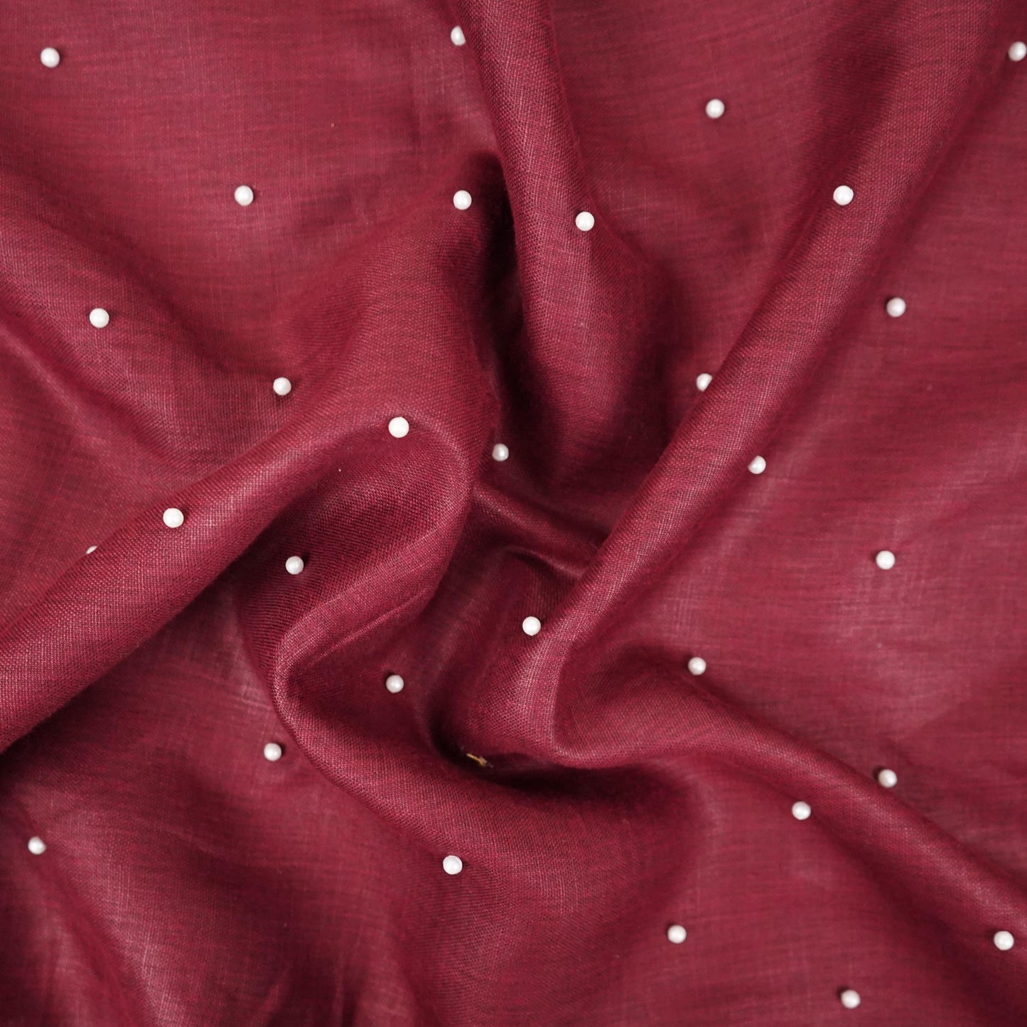 Wine Beads Work Linen Fabric SU-31874