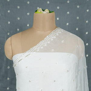 White Dyeable thread embroidery Chiffon Dupatta SST-31023 - TradeUNO
