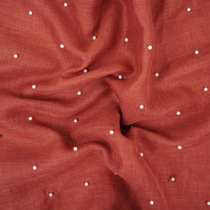 Brick Red Beads Work Linen Fabric SU-31873 - TradeUNO