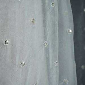 White Dyeable thread embroidery Chiffon Dupatta SST-31023 - TradeUNO
