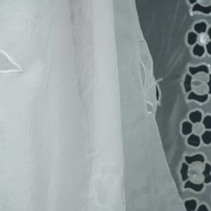 White Dyeable thread floral embroidery Organza Dupatta SST-31025 - TradeUNO