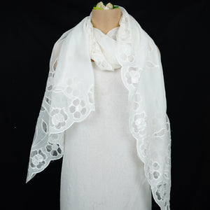 White Dyeable thread floral embroidery Organza Dupatta SST-31025 - TradeUNO