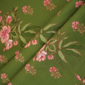 Green Floral Print Cotton Fabric CH-29690 - TradeUNO