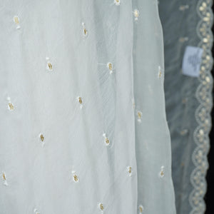 White Dyeable embroidery Chiffon Dupatta SST-31012 - TradeUNO