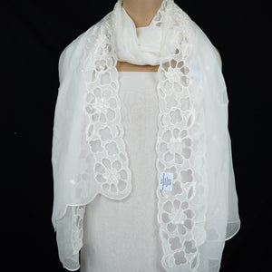White Dyeable thread floral embroidery Organza Dupatta SST-31024 - TradeUNO