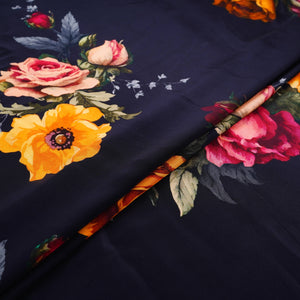Black floral print Crepe Fabric NVC-31829 - TradeUNO