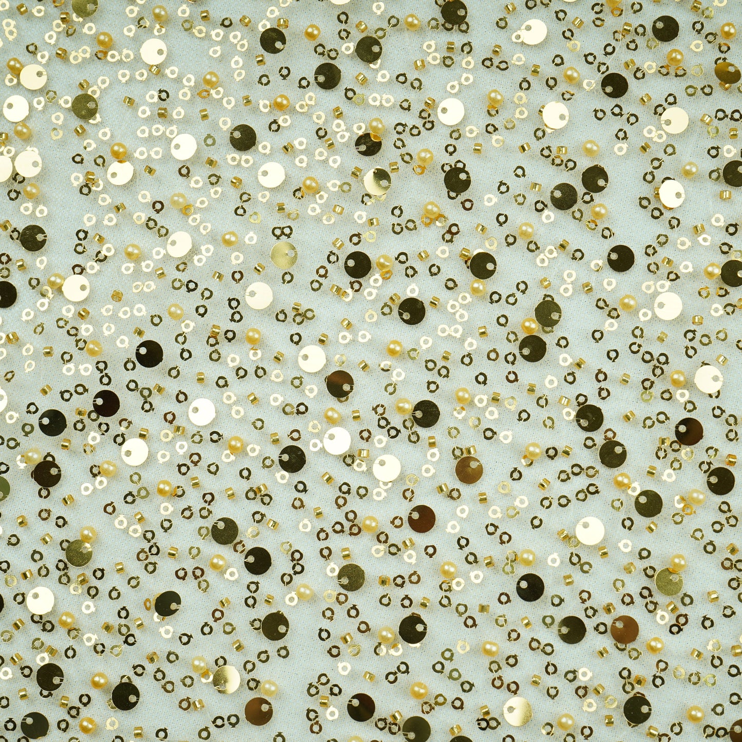 Golden Imported Pearl & Sequence Embroidery Net Fabric 9424