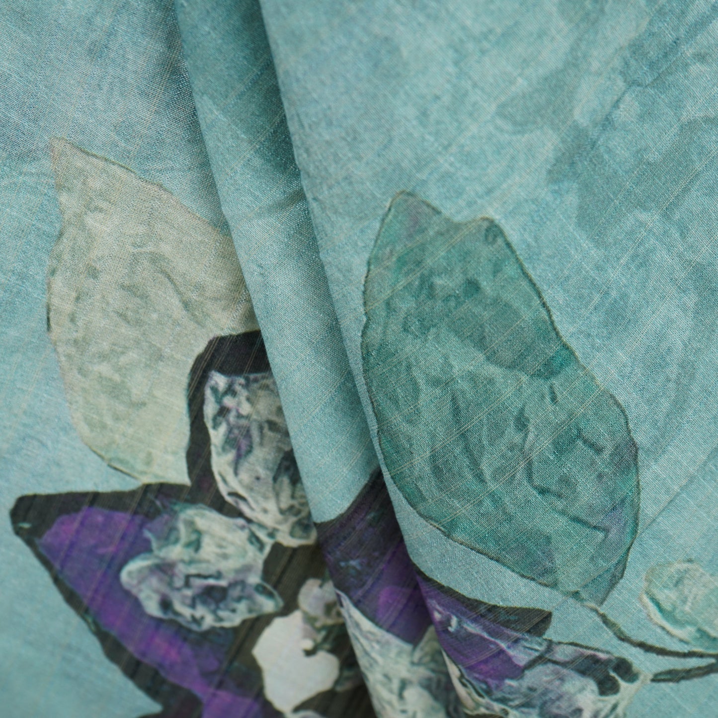 Sky Blue Floral Print Viscose Turkey Linen Fabric PDM-29905
