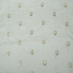White Zari Dyeable Sequins Embroidery Russian Silk Fabric 22572