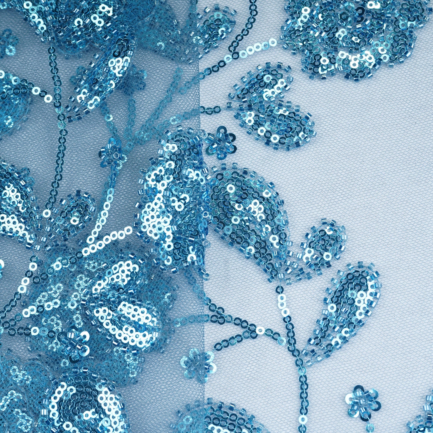 Blue Cutdana & Sequins Embroidery Net Fabric 21935
