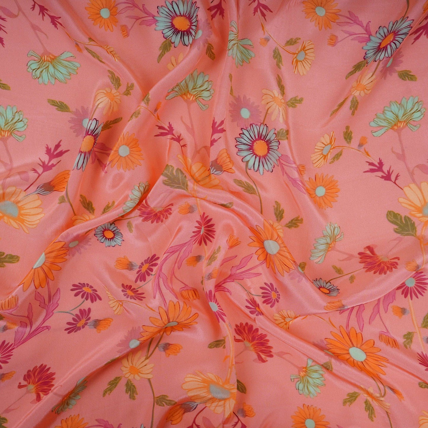 Peach Pink floral print Crepe Fabric NVC-31828