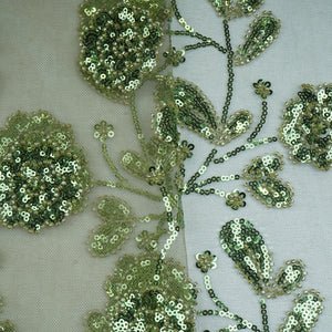 Olive Green Cutdana & Sequins Embroidery Net Fabric 21932