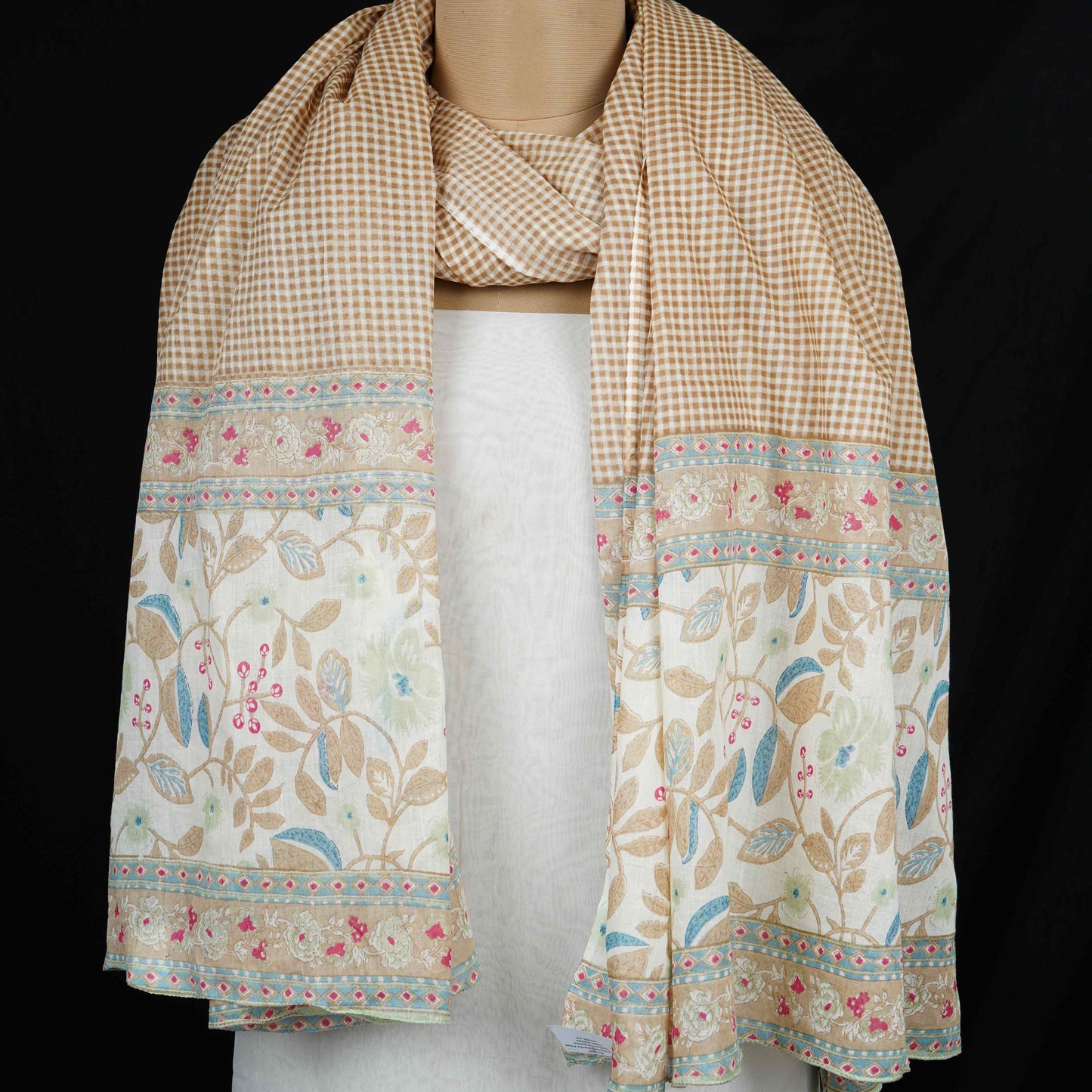 Blue Floral Checks Print Cotton Dupatta MFR-29933