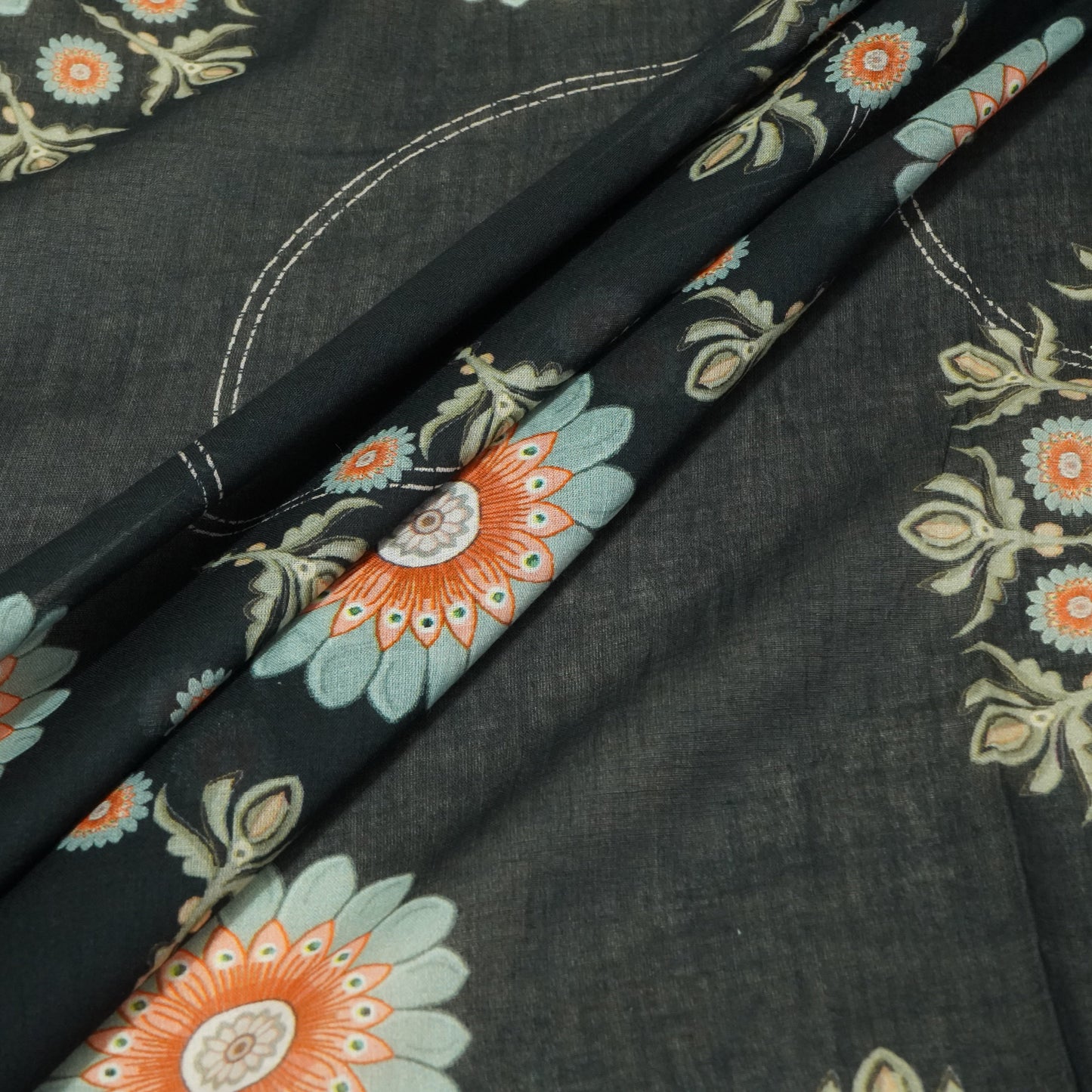 Black & Grey Floral Print Mulmul Print 22610