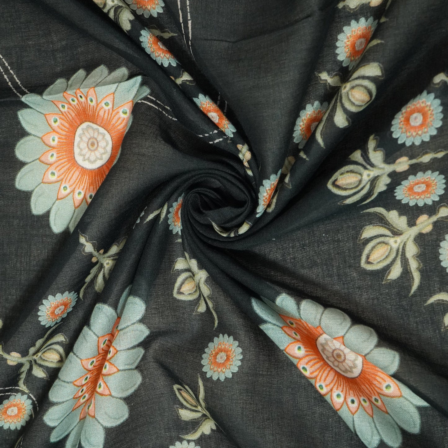Black & Grey Floral Print Mulmul Print 22610