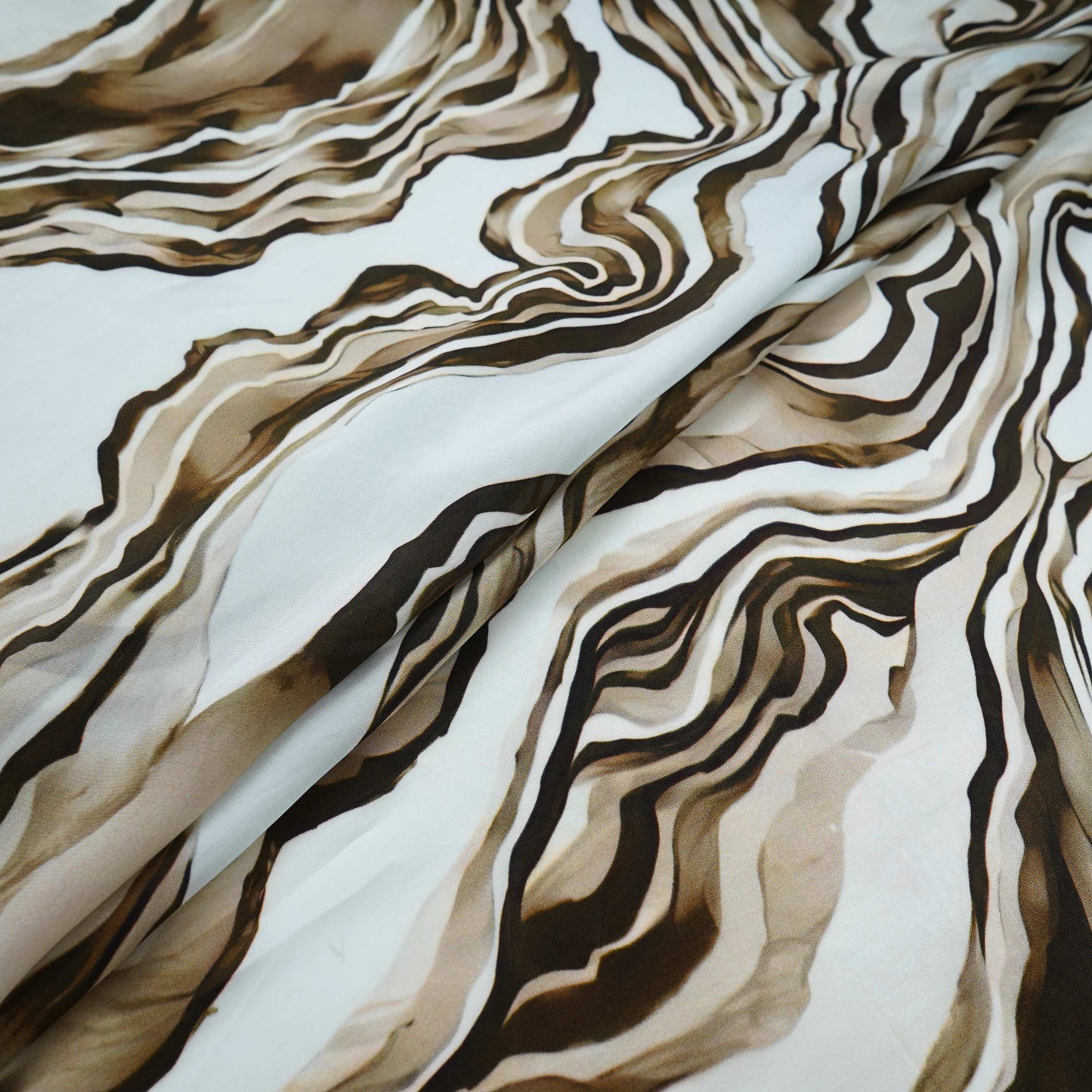 Beige with Brown Abstract print Crepe Fabric NVC-31827
