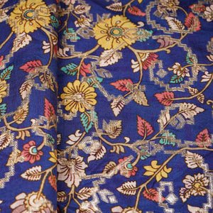 Blue Floral Print Dola Silk Jacquard Fabric 20313