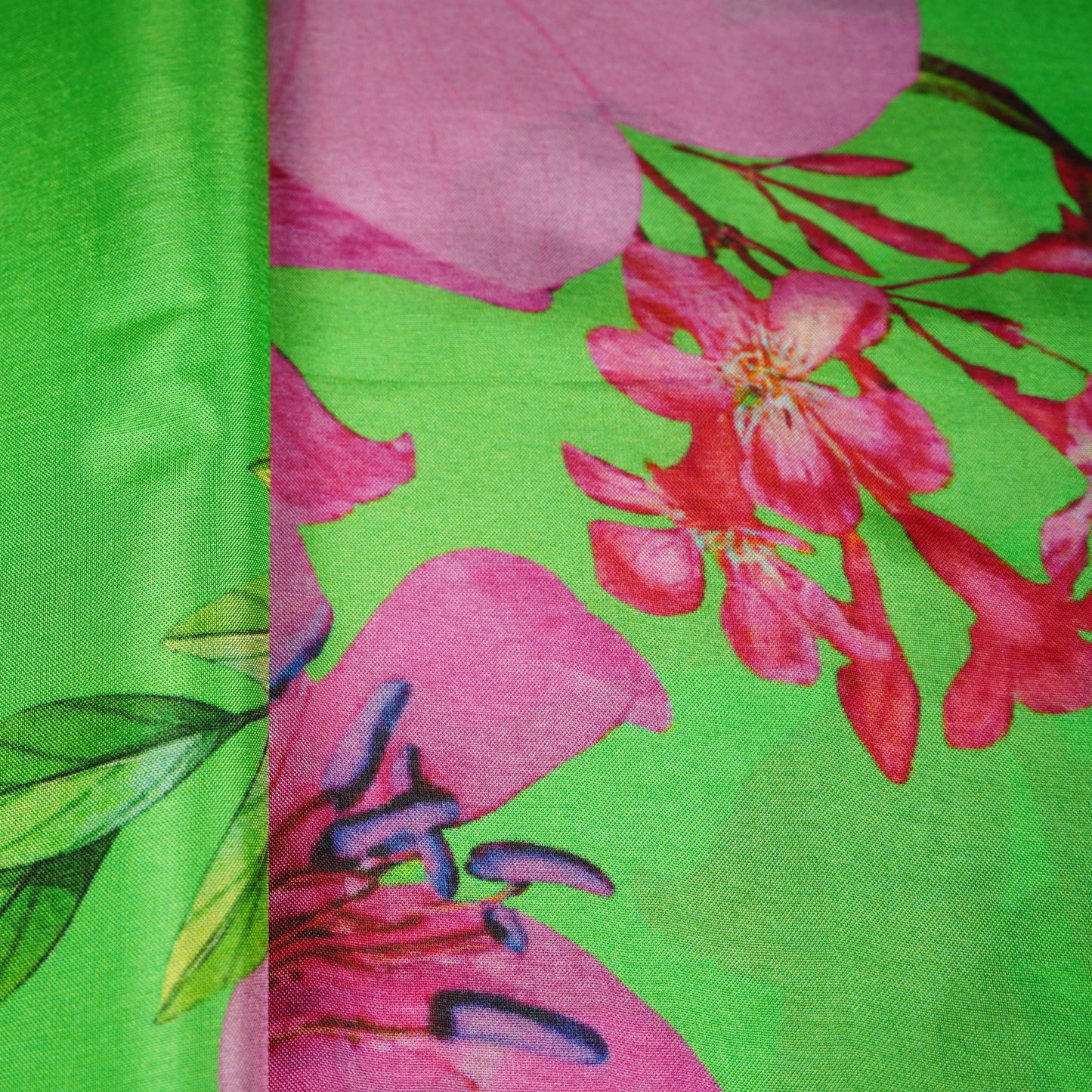 Green Floral Print Upada Silk Fabric 21083