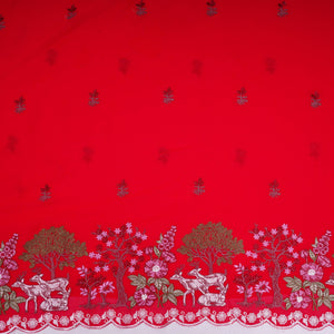 Red floral Border embroidery Georgette Fabric VFS-31865 - TradeUNO