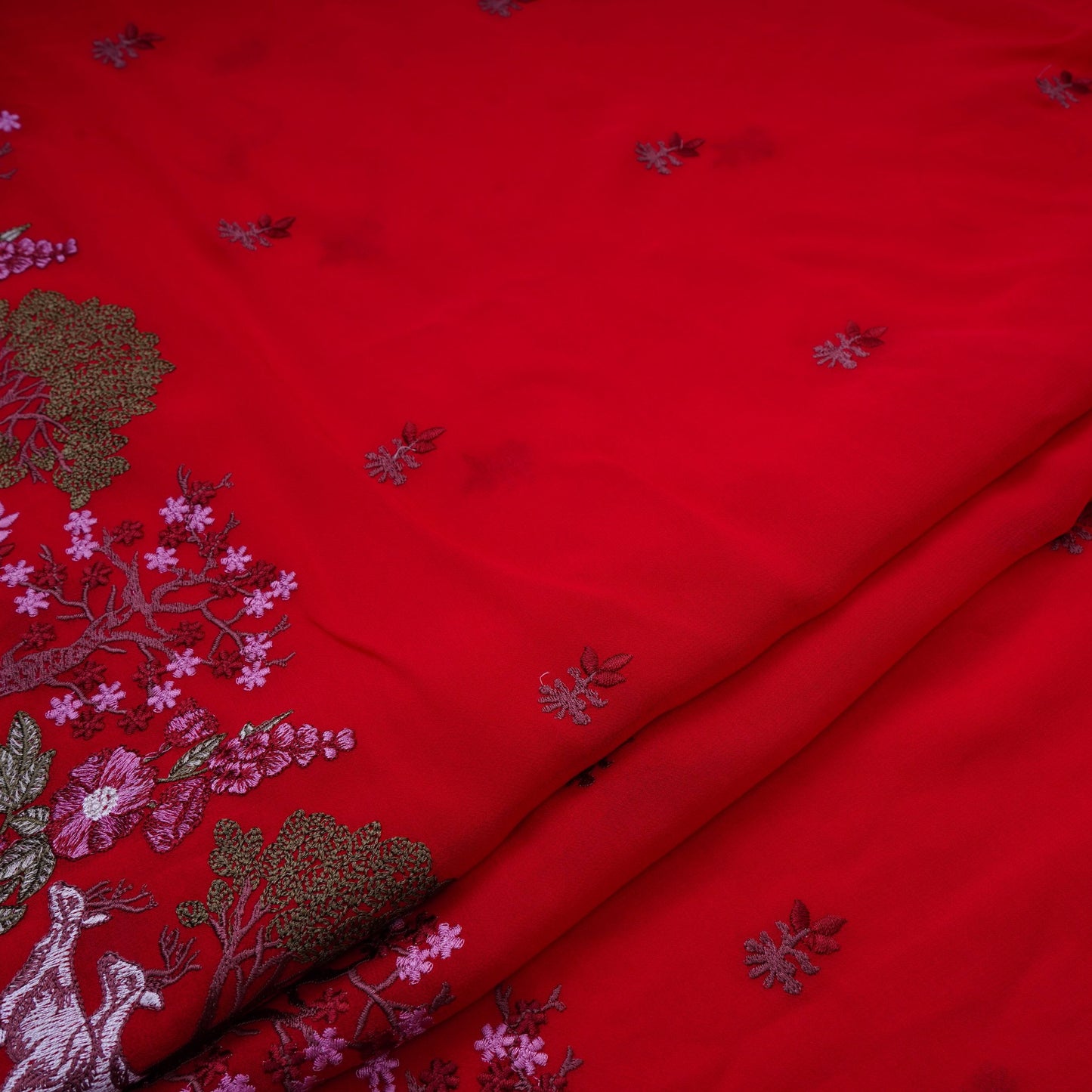 Red floral Border embroidery Georgette Fabric VFS-31865