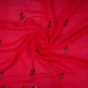 Red floral Border embroidery Georgette Fabric VFS-31865 - TradeUNO
