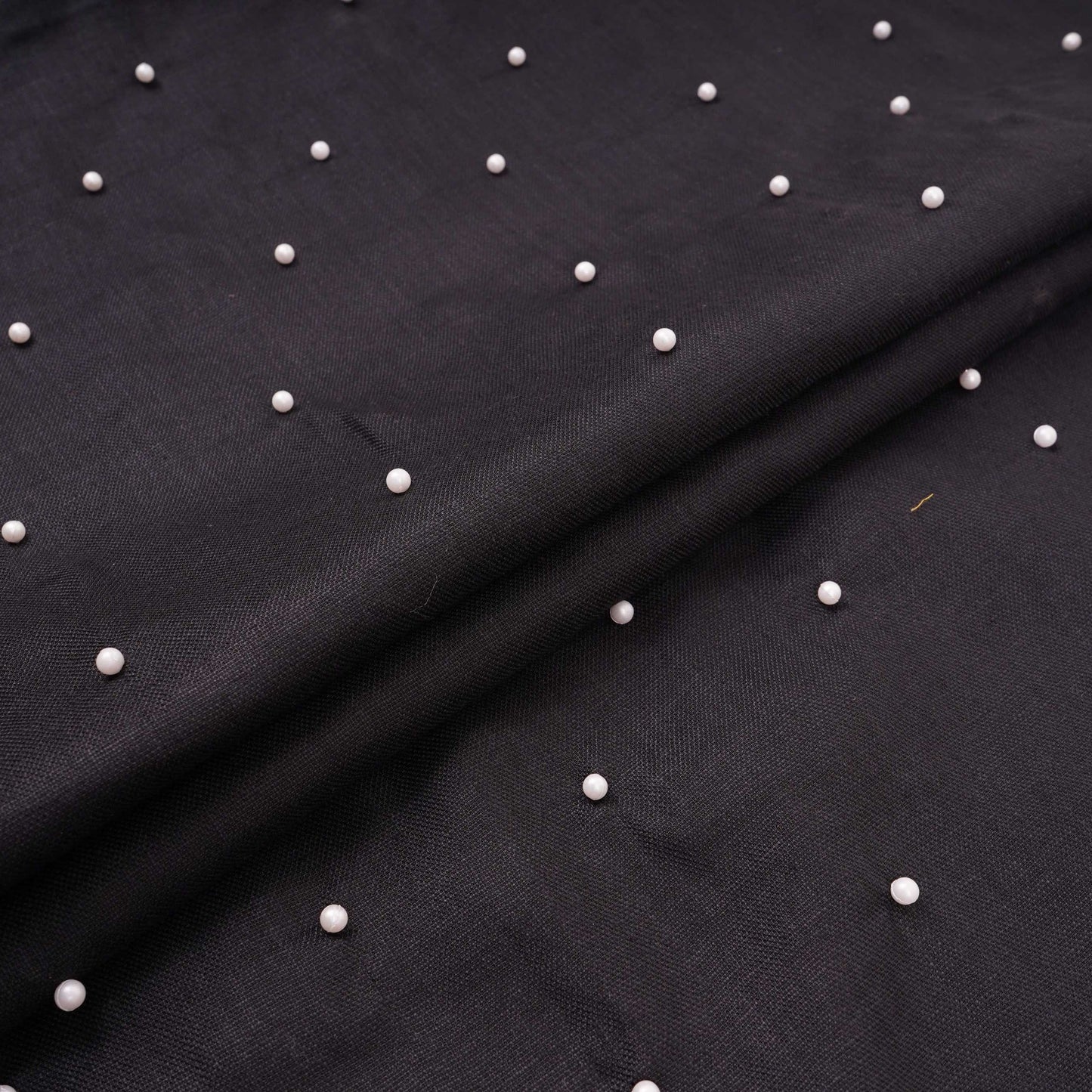 Black Beads Work Linen Fabric SU-31870