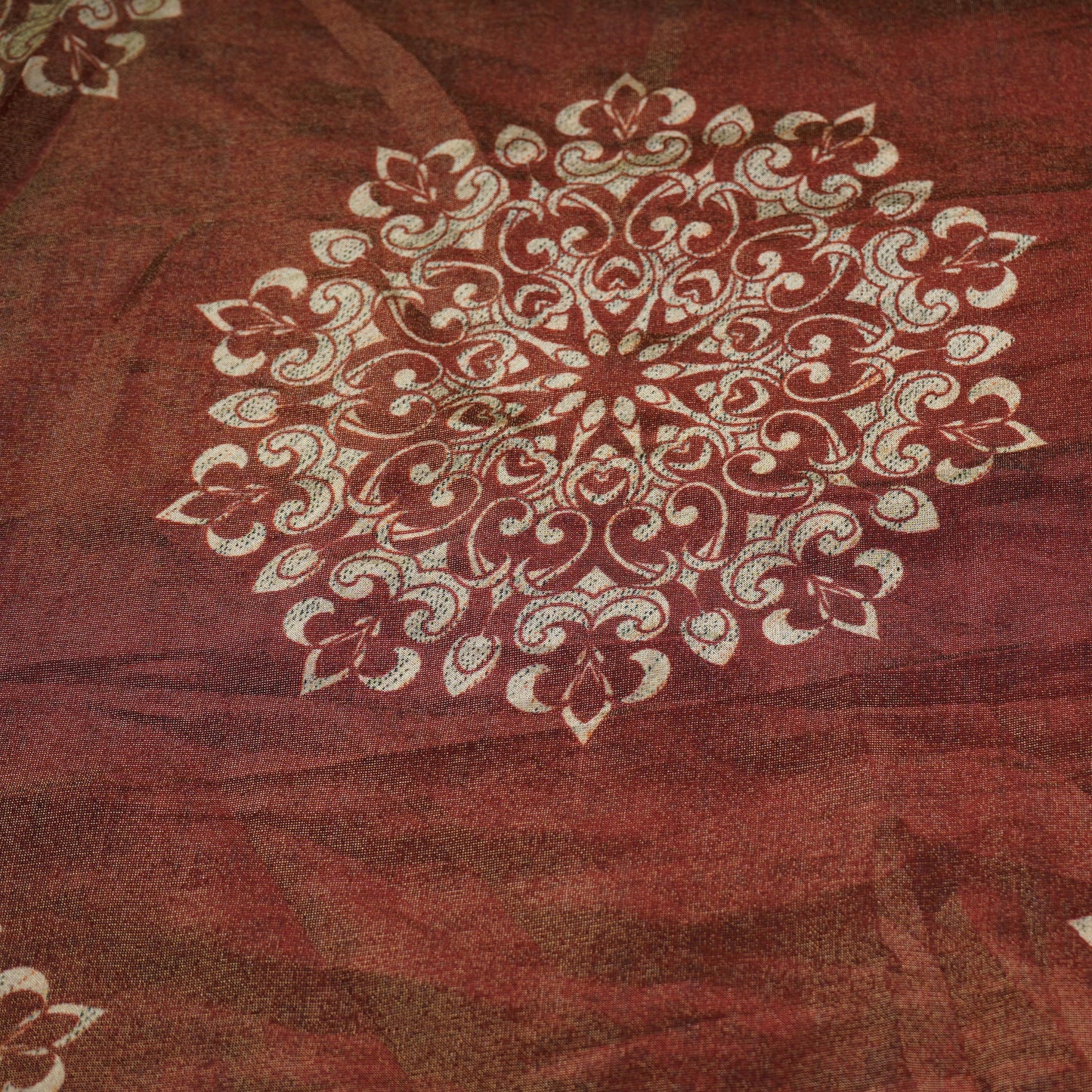 Brown Traditional Print Pure Tissue Fabric 21283