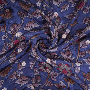 Blue Purple floral zari jacquard Pure Bemberg Crepe Fabric MTF-31806 - TradeUNO