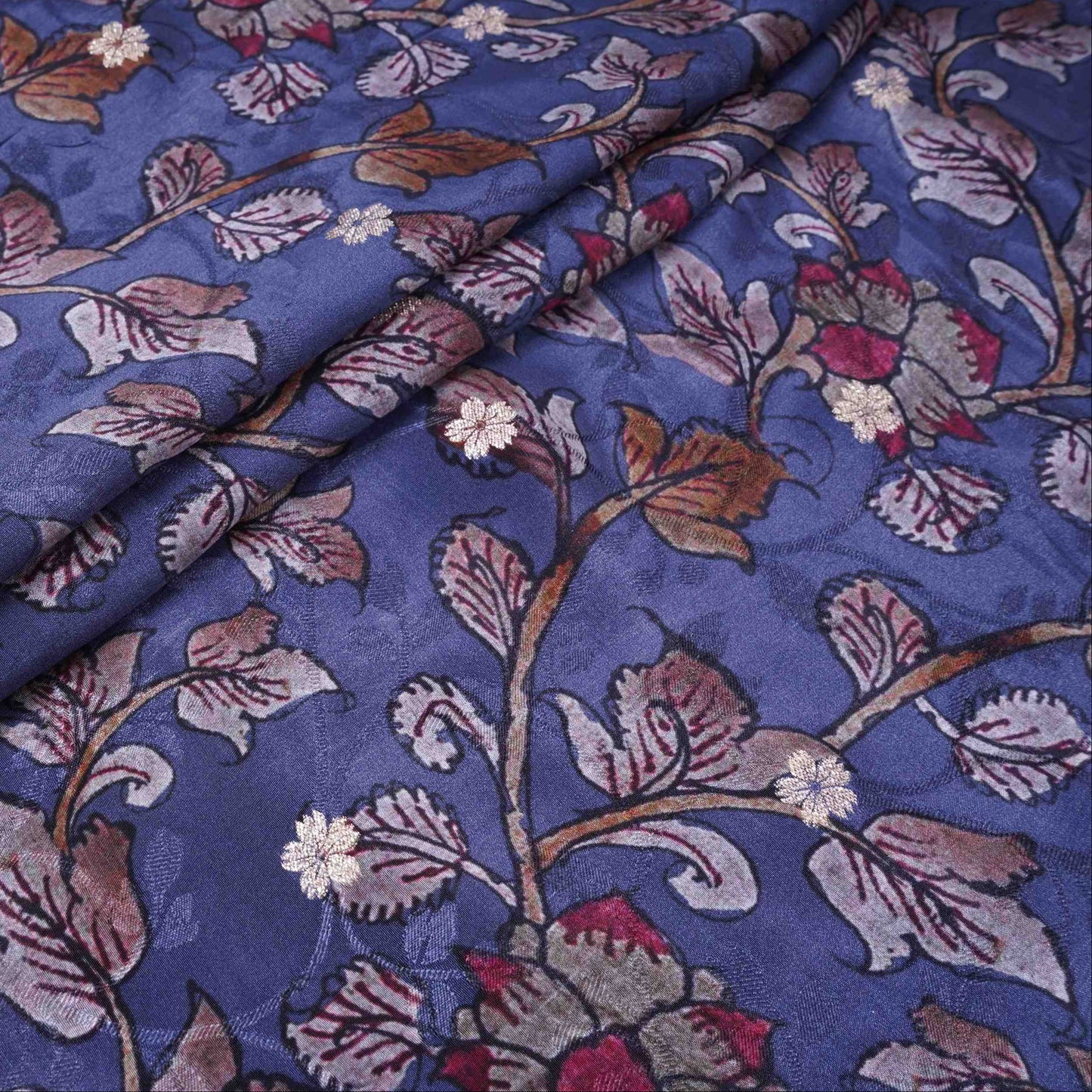 Blue Purple floral zari jacquard Pure Bemberg Crepe Fabric MTF-31806