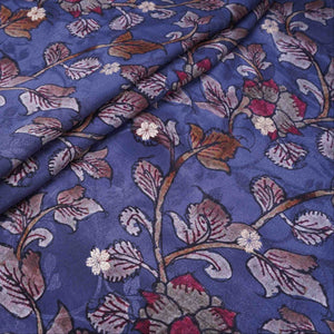Blue Purple floral zari jacquard Pure Bemberg Crepe Fabric MTF-31806 - TradeUNO