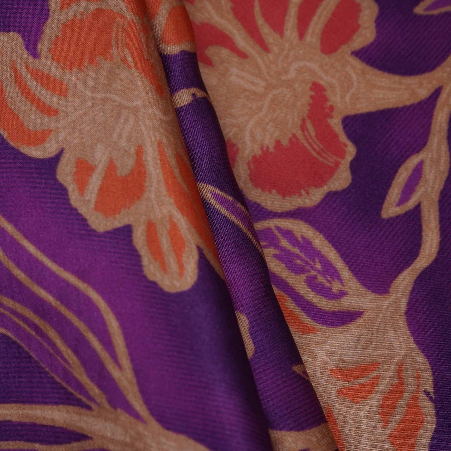Purple floral print Bemberg Modal Silk Fabric KTP-31413